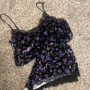 Floral Black and Purple Camisole Set